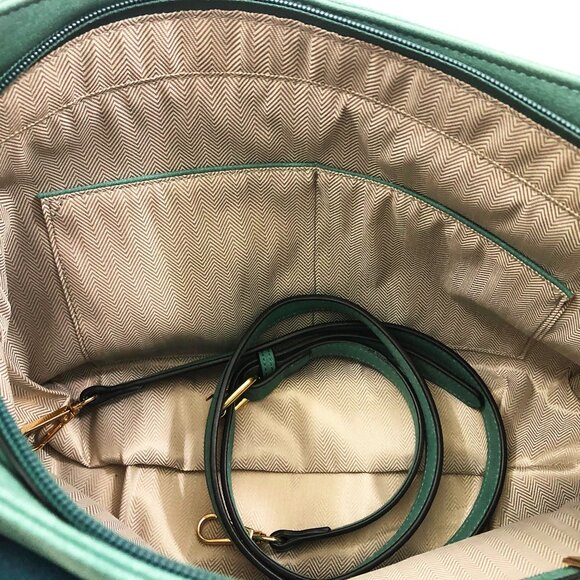 Jen & Co Jess Vegan Stitched Shoulder Bag Faux Suede Faun Blue 15x11x3.5 inches - Picture 6 of 8